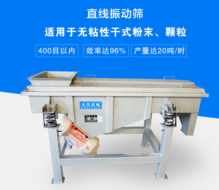 直線振動篩適用于無粘性干式粉末、顆粒,產(chǎn)量達(dá)20噸/時